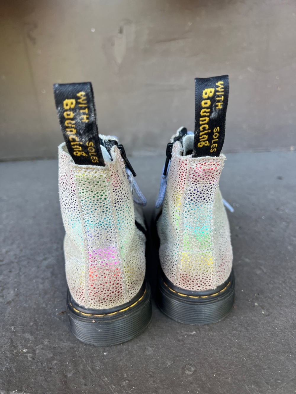 Dr. Martens Multi Color Rainbow Glitter Cambat Boots.  Size 10 Toddler. - Picture 4 of 6